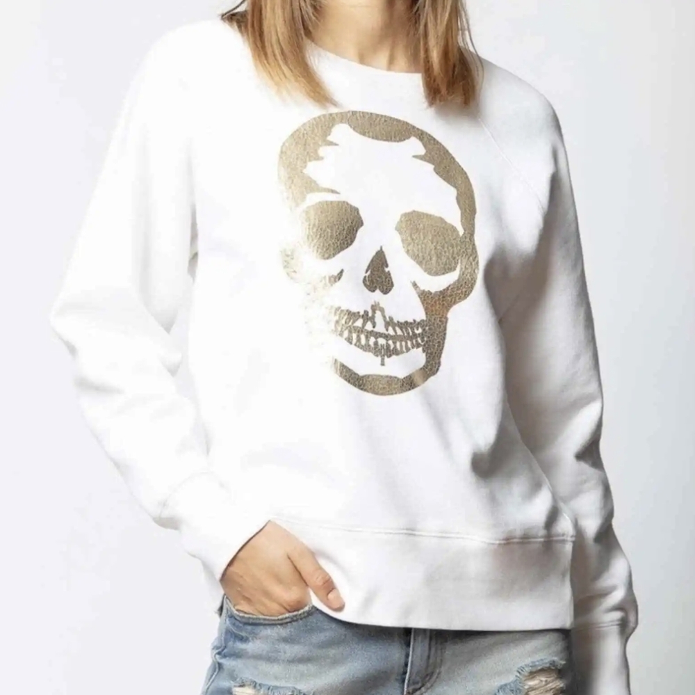 Zadig and Voltaire Upper Skull Gold Foiled Sweatshirt Size S Halloween